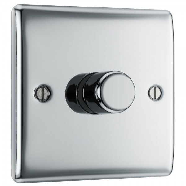 BG Electrical NPC81 Nexus Metal Polished Chrome Single Dimmer Switch 2 Way Trailing Edge 200W