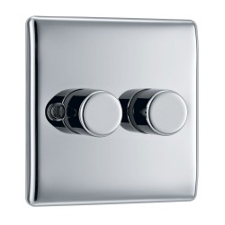 BG Electrical NPC82 Nexus Metal Polished Chrome Double Dimmer Switch 2 Way Trailing Edge 200W