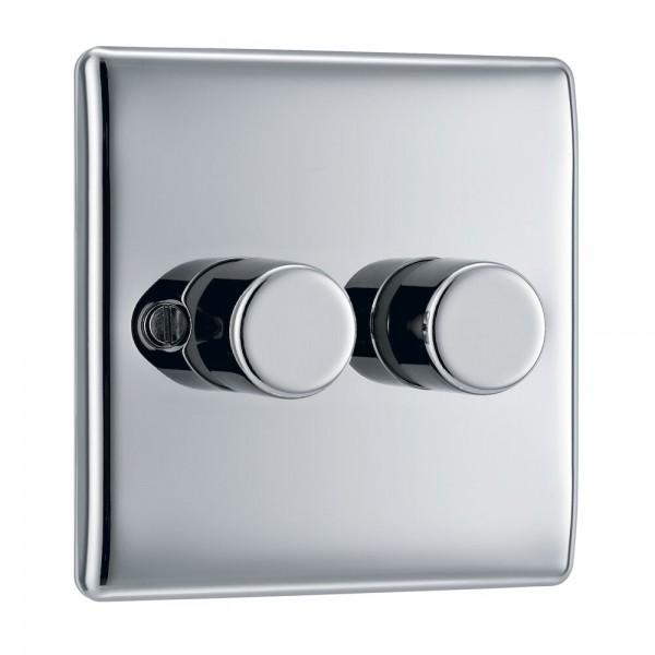 BG Electrical NPC82 Nexus Metal Polished Chrome Double Dimmer Switch 2 Way Trailing Edge 200W