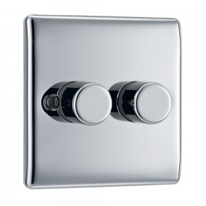 BG Electrical NPC82 Nexus Metal Polished Chrome Double Dimmer Switch 2 Way Trailing Edge 200W