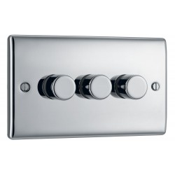 BG Electrical NPC83 Nexus Metal Polished Chrome Triple Dimmer Switch 2 Way Trailing Edge 200W