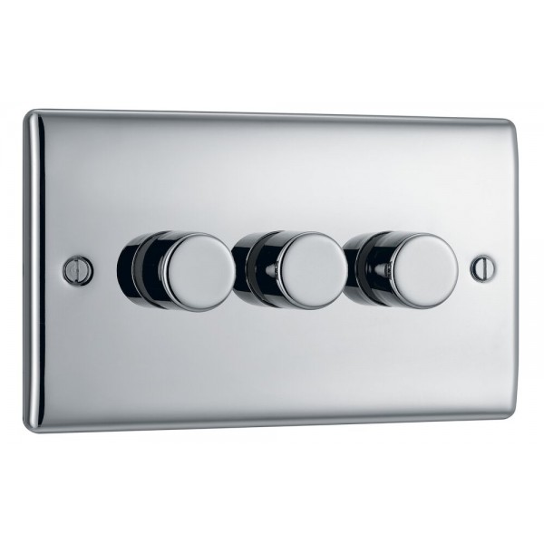 BG Electrical NPC83 Nexus Metal Polished Chrome Triple Dimmer Switch 2 Way Trailing Edge 200W