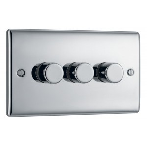 BG Electrical NPC83 Nexus Metal Polished Chrome Triple Dimmer Switch 2 Way Trailing Edge 200W