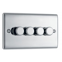 BG Electrical NPC84 Nexus Metal Polished Chrome Quadruple Dimmer Switch 2 Way Trailing Edge 200W