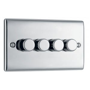BG Electrical NPC84 Nexus Metal Polished Chrome Quadruple Dimmer Switch 2 Way Trailing Edge 200W