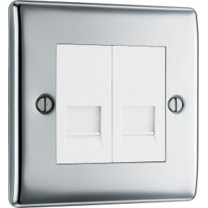 BG Electrical NPCBTM2 Nexus Metal Polished Chrome Double Master Telephone Socket Screw Type