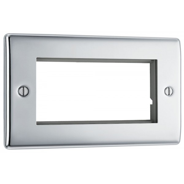 BG Electrical NPCEMR4 Nexus Metal Polished Chrome Rectangular Euro Module Front Plate 4 Module