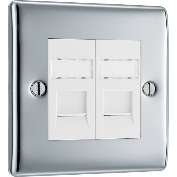 BG Electrical NPCRJ452 Nexus Metal Polished Chrome Double RJ45 Telephone Socket IDC Type