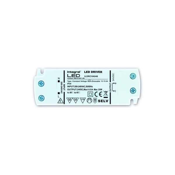 Integral LED ILDRCVA046 Constant Voltage Driver 20W 24VDC IP20 Non-Dimm 200-240V Input