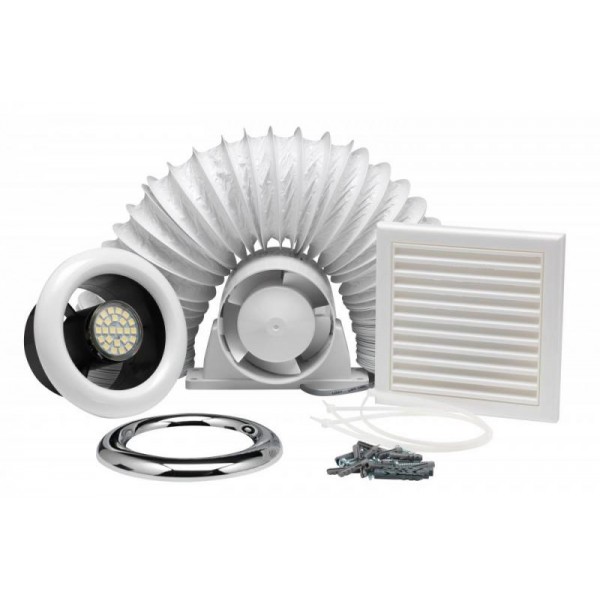 Xpelair ALL100 93290AW 100mm Axial Inline Extract Fan System with Light & SELV Transformer IPX4